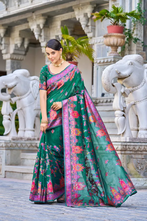 Green_Cotton_Sarees_With_Blouse_Piece_For_Women