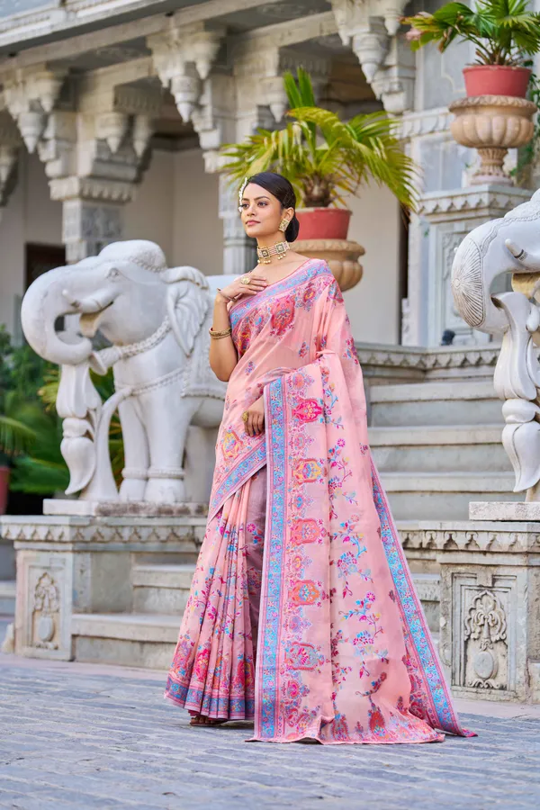 Peach_Cotton_Sarees_With_Blouse_Piece_For_Women
