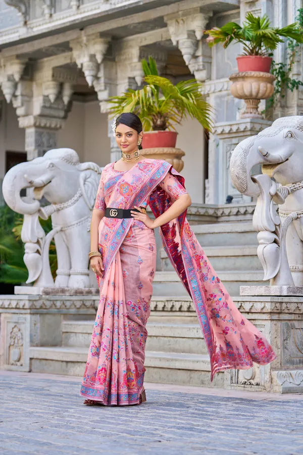 Peach_Cotton_Sarees_With_Blouse_Piece_For_Women