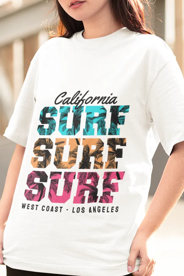 White_California_Surf_Graphic_Printed_Oversized_T-Shirt_For_Women