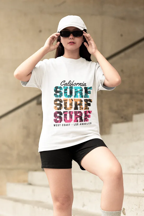 White_California_Surf_Graphic_Printed_Oversized_T-Shirt_For_Women