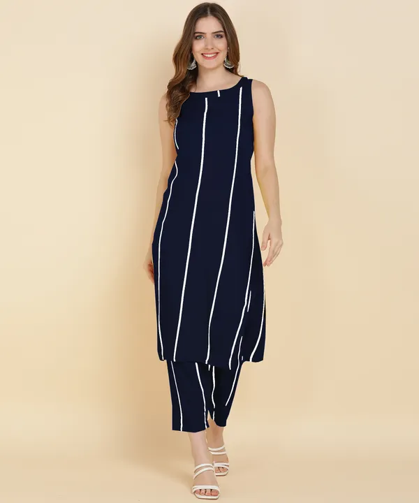Blue_Printed_Striped_Viscose_Rayon_Sleeveless_Kurti_Pant_Set_For_Women