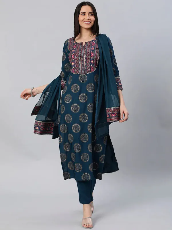 Blue_Kurta_Pant_Set_With_Dupatta_For_Women