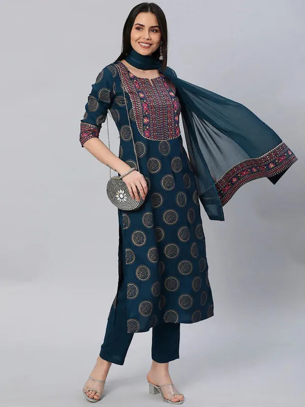 Blue_Kurta_Pant_Set_With_Dupatta_For_Women