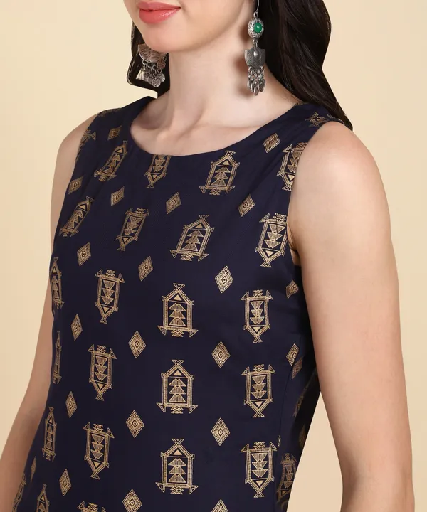 Blue_Printed_Viscose_Rayon_Sleeveless_Kurti_Pant_Set_For_Women