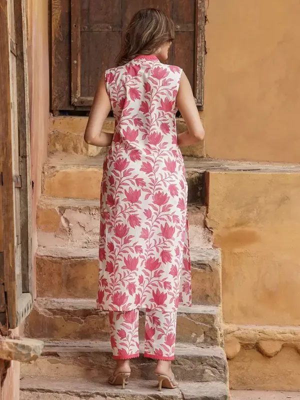 Pink_And_White_Printed_Sleeveless_Pure_Cotton_Kurta_Pant_For_Women