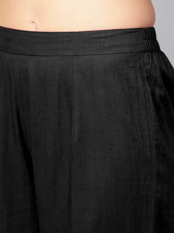 Black_Printed_3/4_Sleeve_Rayon_Kurta_Palazzo_For_Women