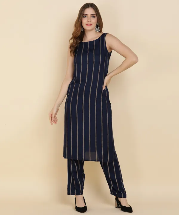 Blue_Striped_Viscose_Rayonsleeveless_Kurta_Pant_Set_For_Women