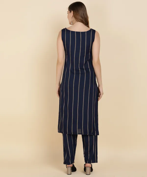 Blue_Striped_Viscose_Rayonsleeveless_Kurta_Pant_Set_For_Women