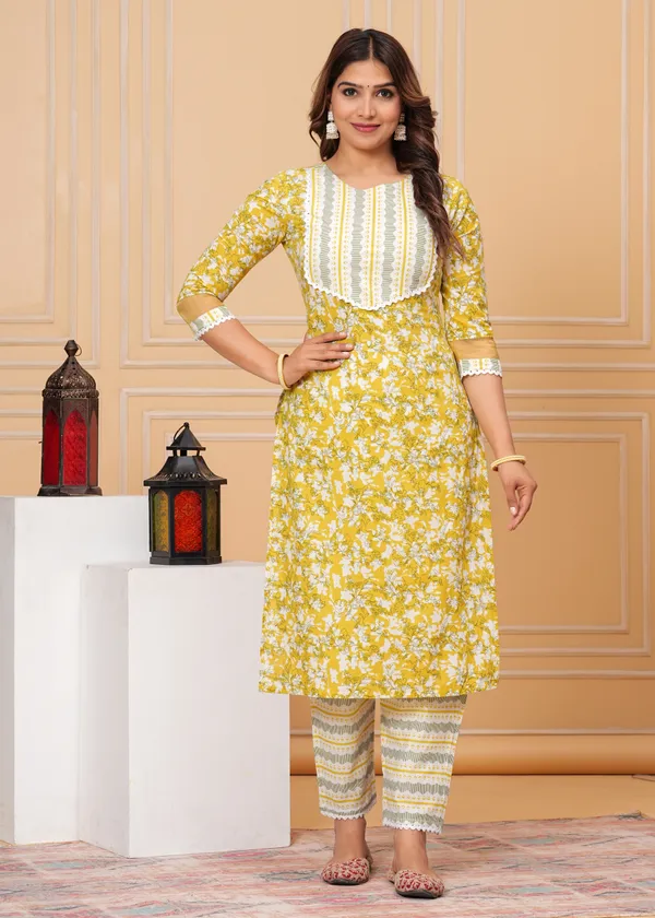 Yellow_Sleeveless_Printed_Kurti_Pant_Set_For_Women