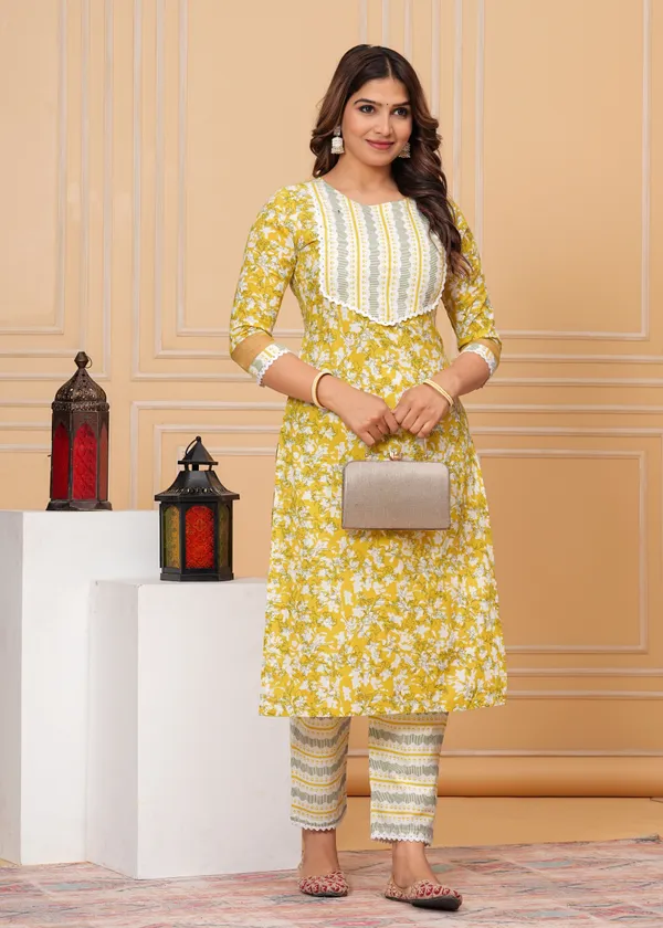 Yellow_Sleeveless_Printed_Kurti_Pant_Set_For_Women