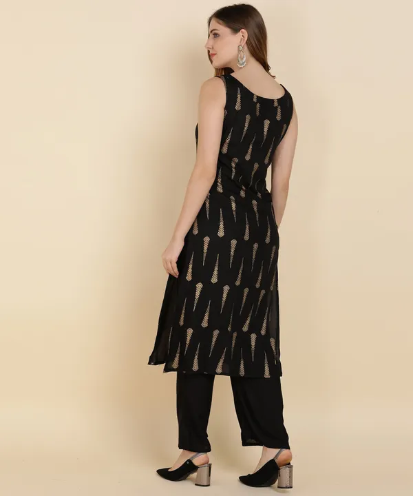 Black_Printed_Sleeveless_Rayon_Kurta_Pant_For_Women