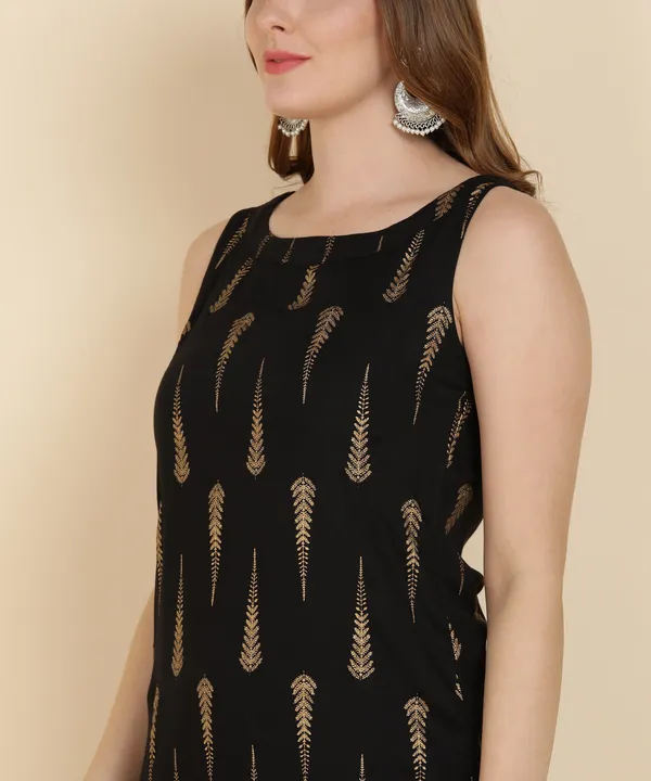 Black_Printed_Sleeveless_Rayon_Kurta_Pant_For_Women