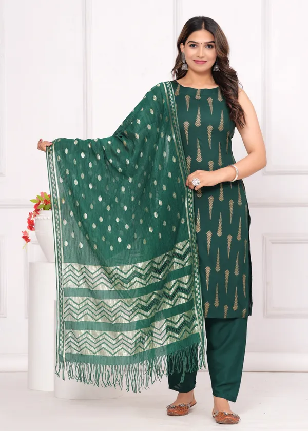 Green_Printed_Sleeveless_Cotton_Rayon_Kurta_Pant_Dupatta_Set_For_Women