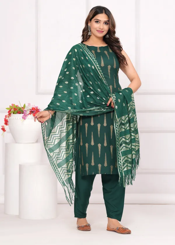 Green_Printed_Sleeveless_Cotton_Rayon_Kurta_Pant_Dupatta_Set_For_Women