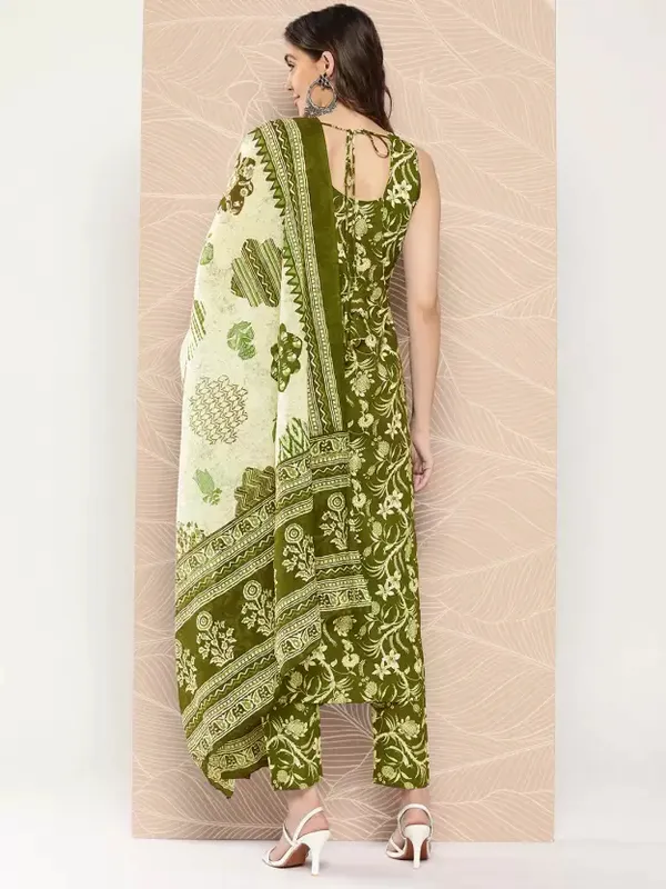 Green_Printed_Pure_Cotton_Sleeveless_Kurta_Pant_Dupatta_Set_For_Women