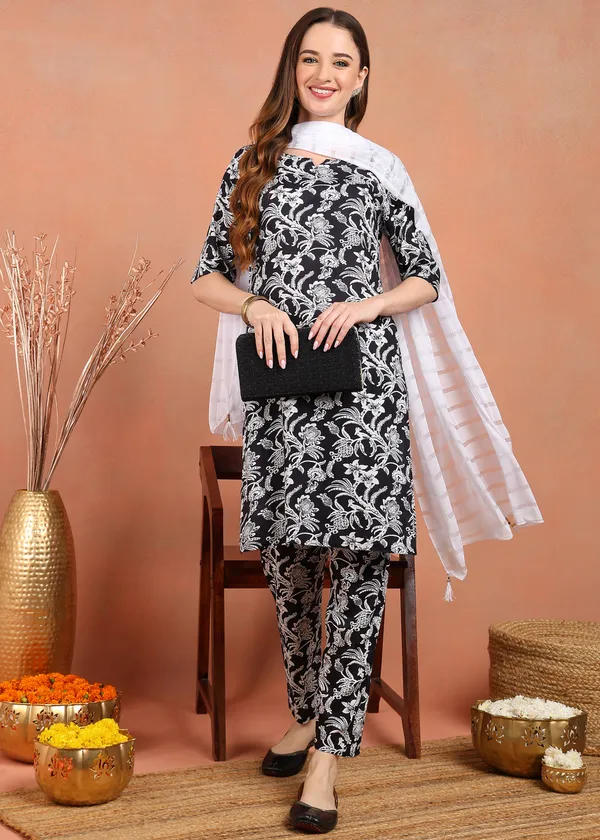 Black_Cotton_Blend_Kurta_Pant_Dupatta_Set_For_Women