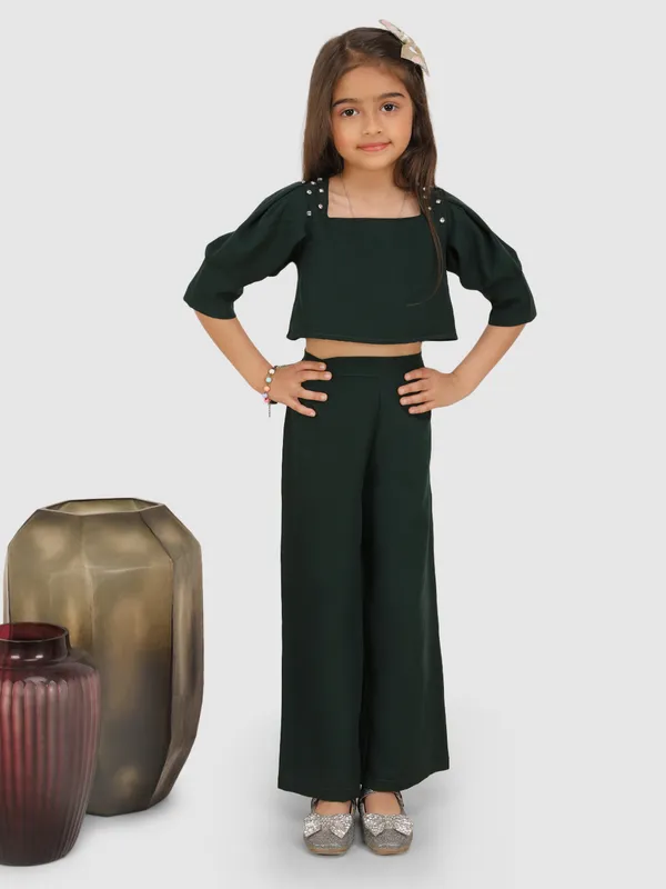 Jelly_Jones_Emeblished_with_diamonds_shoulder_pleated_sleeve_top_&_Pant_-Bottal_Green