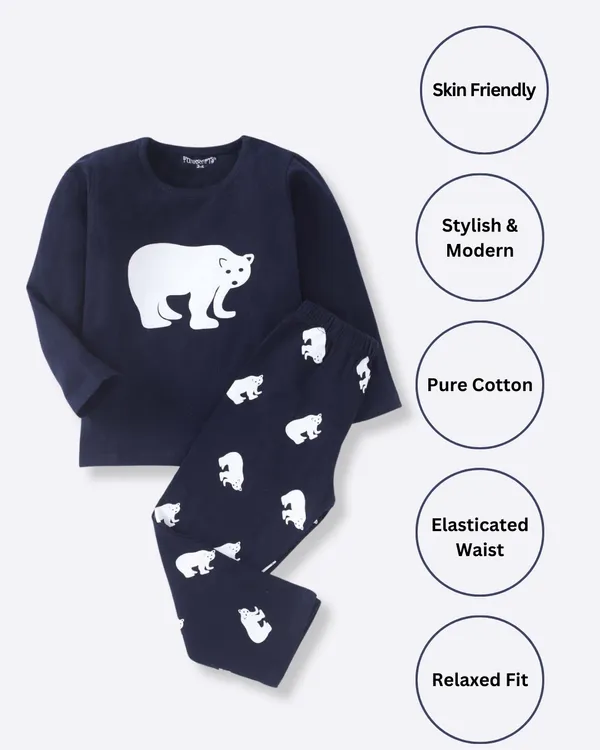 Kids_Premium_Cotton_Full_Sleeves_Bear_Printed_Tshirt_&_Pyjama_Set_-_Navy_Blue