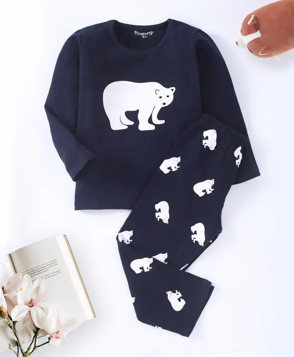 Kids_Premium_Cotton_Full_Sleeves_Bear_Printed_Tshirt_&_Pyjama_Set_-_Navy_Blue