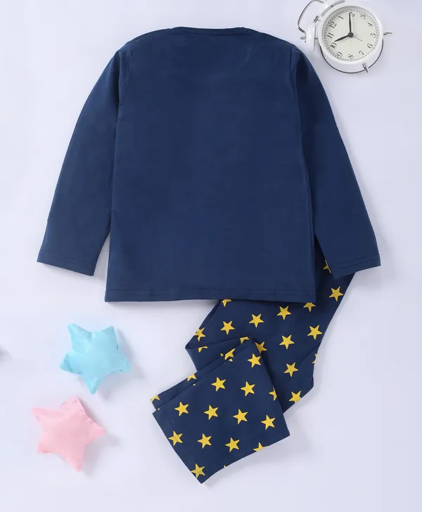Kids_Premium_Cotton_Full_Sleeves_Moon_Printed_Tshirt_Pyjama_Set_-_Navy_Blue