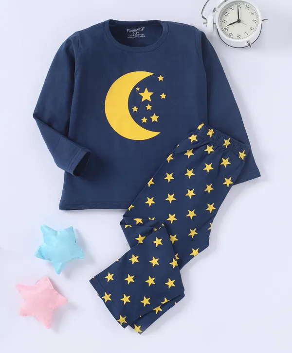 Kids_Premium_Cotton_Full_Sleeves_Moon_Printed_Tshirt_Pyjama_Set_-_Navy_Blue