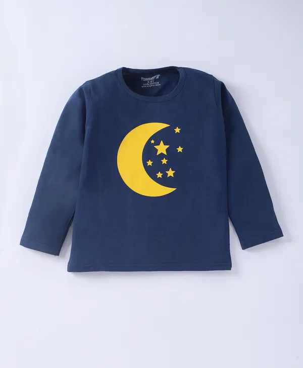 Kids_Premium_Cotton_Full_Sleeves_Moon_Printed_Tshirt_Pyjama_Set_-_Navy_Blue