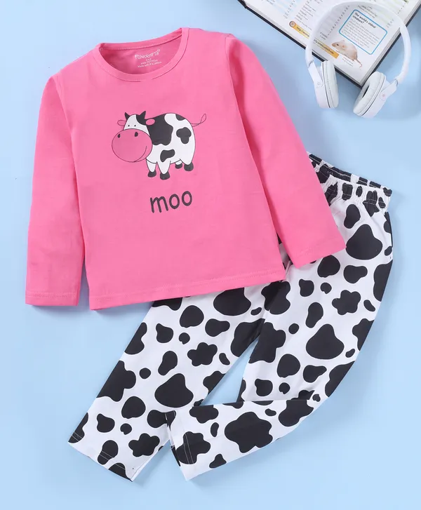 Girls_Premium_Cotton_Full_Sleeves_Typographic_Printed_Tshirt_&_Pyjama_Set_-_Pink_&_Off_White