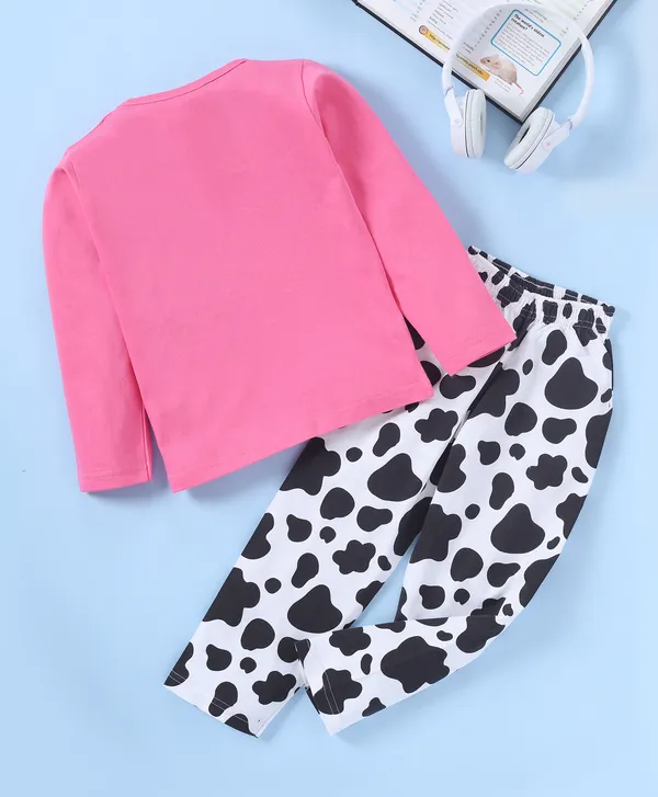 Girls_Premium_Cotton_Full_Sleeves_Typographic_Printed_Tshirt_&_Pyjama_Set_-_Pink_&_Off_White