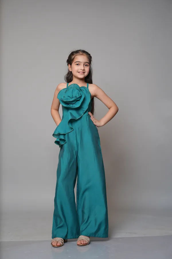 Jelly_Jones_Green_silk_jumpsuit_with_ruffled_flower.