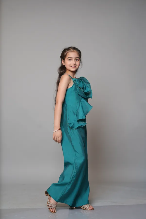 Jelly_Jones_Green_silk_jumpsuit_with_ruffled_flower.
