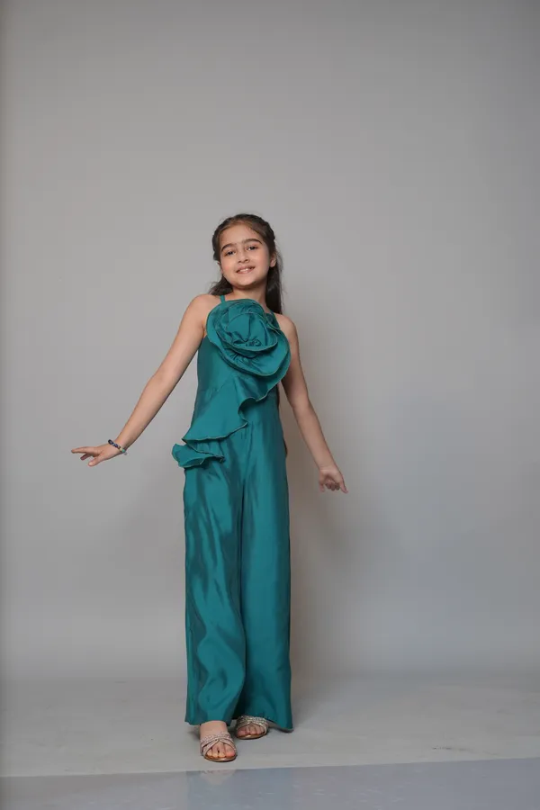 Jelly_Jones_Green_silk_jumpsuit_with_ruffled_flower.
