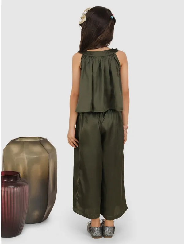 Green_Solid_Casual_Casual_Top_Pant_For_Girls