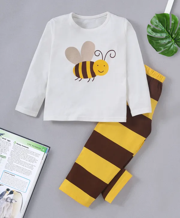 Kids_Premium_Cotton_Full_Sleeves_Bee_Printed_Tshirt_&_Pyjama_Set_-_Multicolor