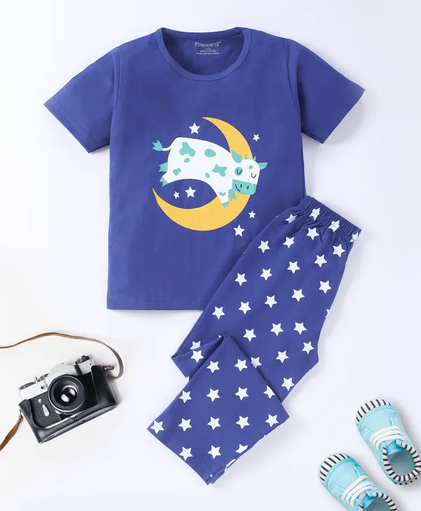 Kids_Premium_Cotton_Half_Sleeves_Printed_Tshirt_&_Pyjama_Set_-_Blue