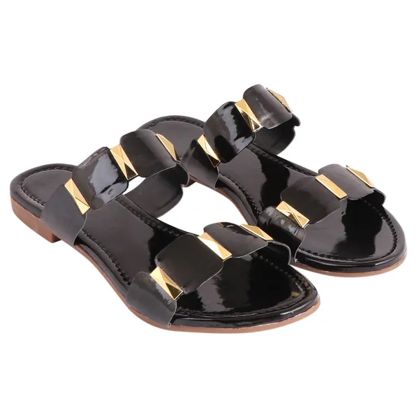 Acknew_Black_Style__Women_Synthetic_Flat_Sandals_With_Golden_Colour_Shades_|Casual_&_Formal_Sandals_|_Slippers_Comfortable_&_Durable_|_For_Daily_&_Occasion_Wear