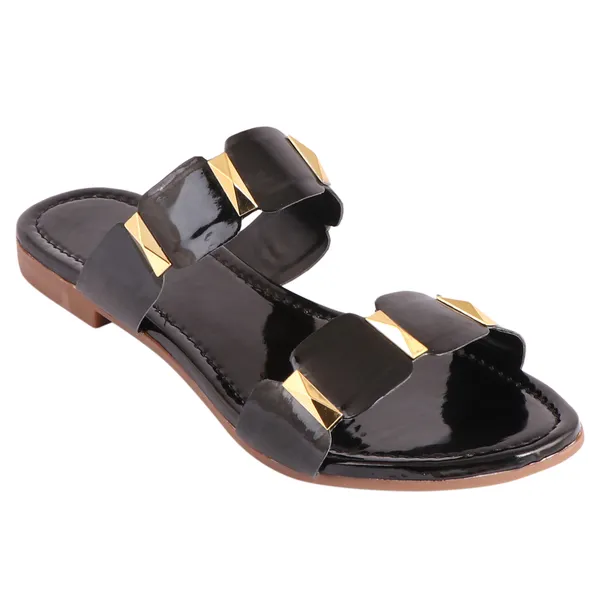 Acknew_Black_Style__Women_Synthetic_Flat_Sandals_With_Golden_Colour_Shades_|Casual_&_Formal_Sandals_|_Slippers_Comfortable_&_Durable_|_For_Daily_&_Occasion_Wear