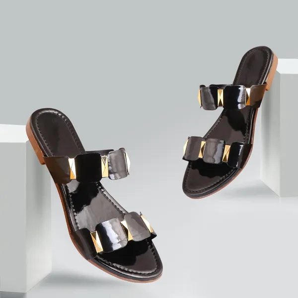 Acknew_Black_Style__Women_Synthetic_Flat_Sandals_With_Golden_Colour_Shades_|Casual_&_Formal_Sandals_|_Slippers_Comfortable_&_Durable_|_For_Daily_&_Occasion_Wear