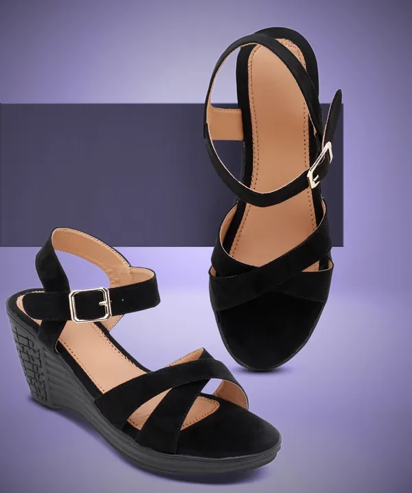 Acknew_Black__Women's_Fashion_Wedges_Sandal_|Synthetic_Leather,_Comfortable_&_Stylish_Wedges_|_Ideal_for_Casual_&_Formal_Occasions