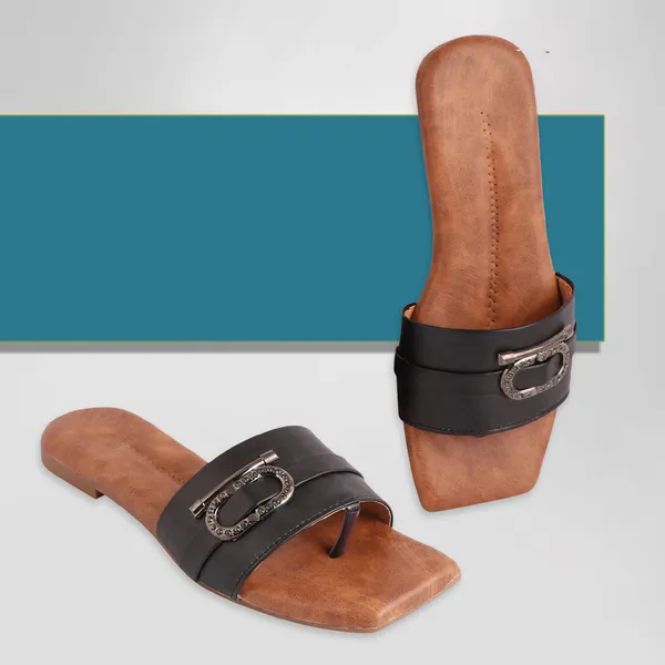 Acknew_Black_&_Brown_Colour_Ankle_Strap_Flat_Sandals_For_Woman_&_Girls_|_Stylish_And_Comfortable_Casual_Sandal_|_Women's_&_Girls_Footwear_|_Flats_For_Women_&_Girls_Daily_Use_|_Soft_Sandals_For_Women