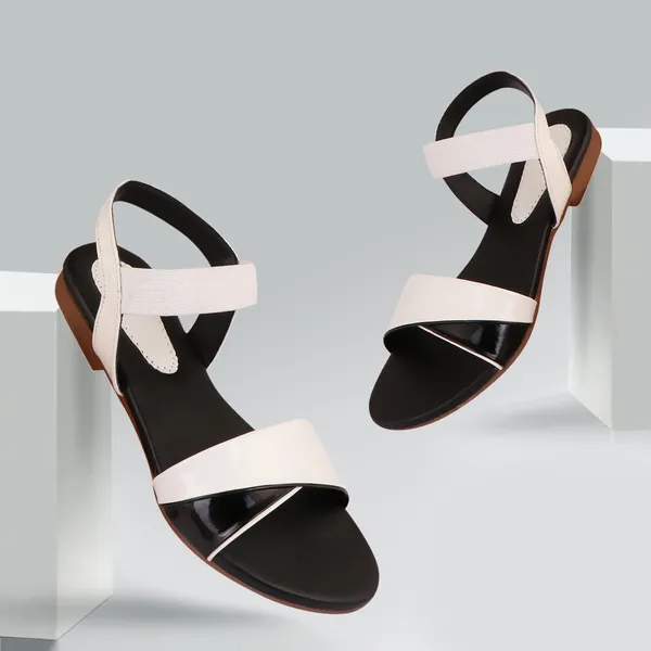 White_&_Black_Premium_Synthetic_Flat_Sandal_For_Women
