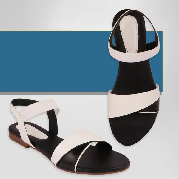 White_&_Black_Premium_Synthetic_Flat_Sandal_For_Women