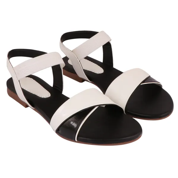 White_&_Black_Premium_Synthetic_Flat_Sandal_For_Women