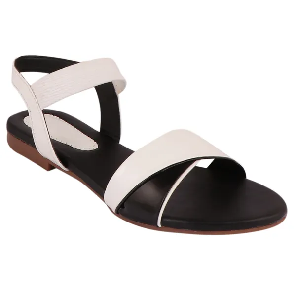 White_&_Black_Premium_Synthetic_Flat_Sandal_For_Women