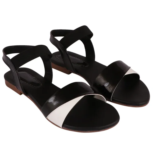 Black_&_White_Premium_Synthetic_Flat_Sandal_For_Women