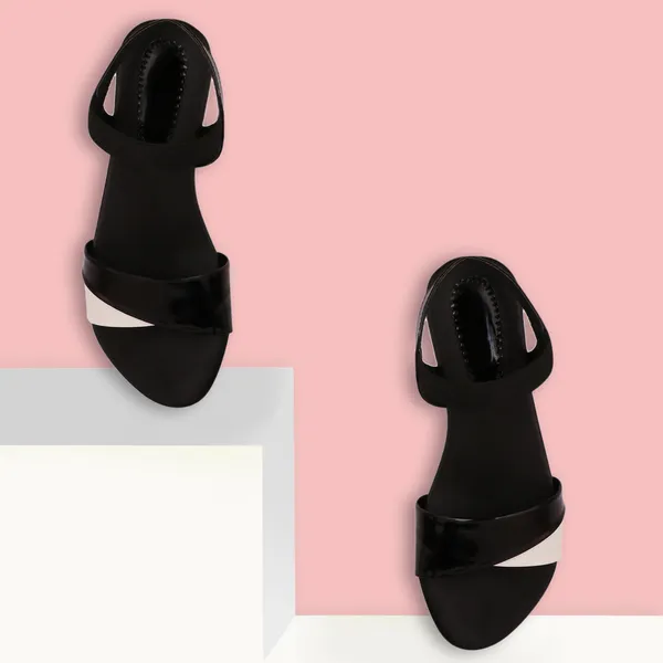 Black_&_White_Premium_Synthetic_Flat_Sandal_For_Women