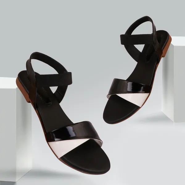 Black_&_White_Premium_Synthetic_Flat_Sandal_For_Women