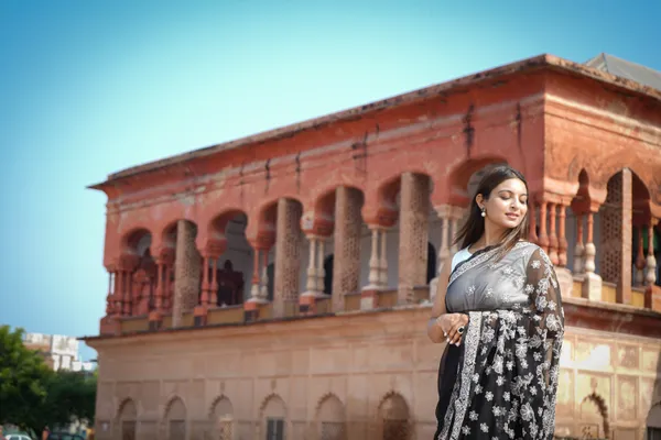 Niraloka_Hand_Embroidered_Black_Georgette_Lucknowi_Chikankari_Saree_With_Blouse_NF5002