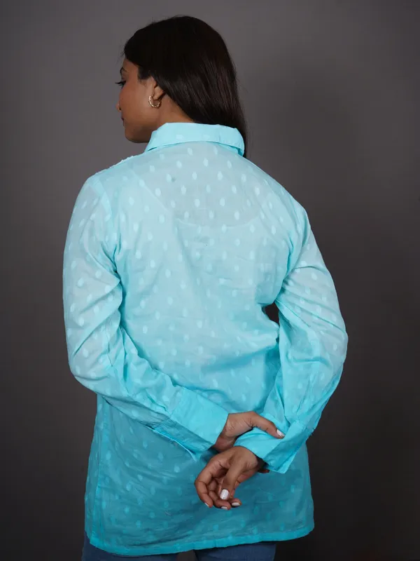 Blue_Ombre_Full_Sleeves_Chikankari_Pure_cotton_Short_Kurti_NF1034