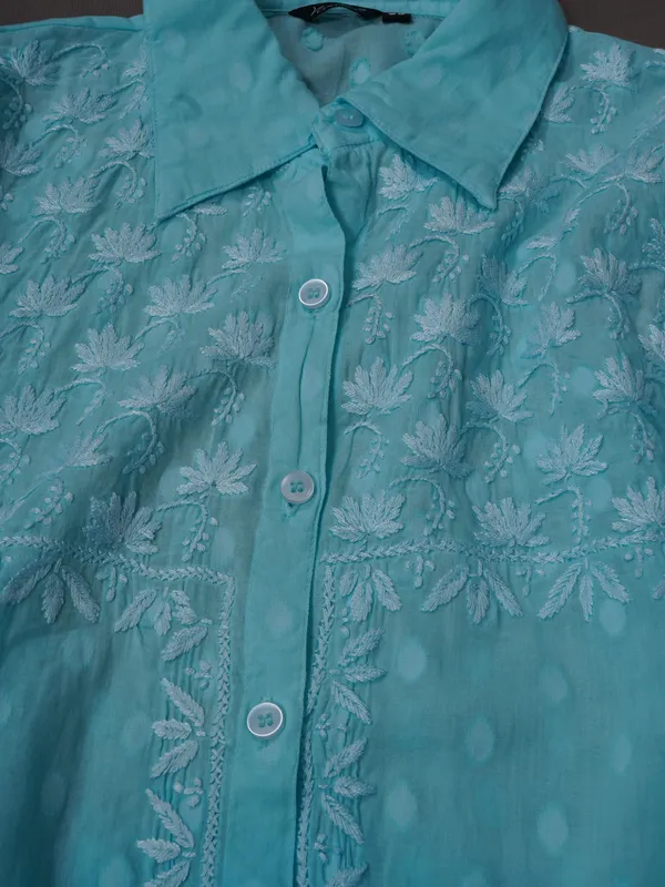 Blue_Ombre_Full_Sleeves_Chikankari_Pure_cotton_Short_Kurti_NF1034